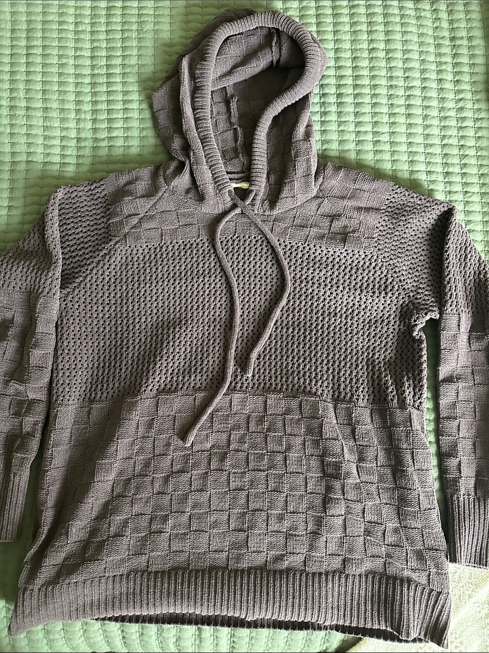 Maurices Ribbed Knit Hooded Pullover in Taupe Gray Size S
